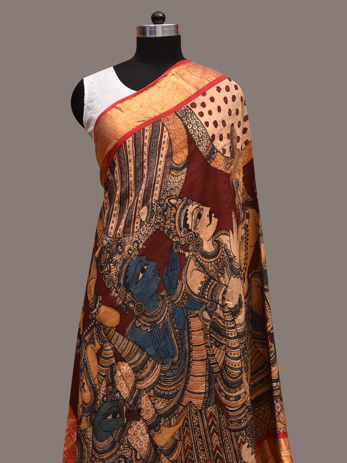 Multicolor Kalamkari Hand Painted Kanchipuram Silk Handloom Dupatta with Ramayana Design ds3576