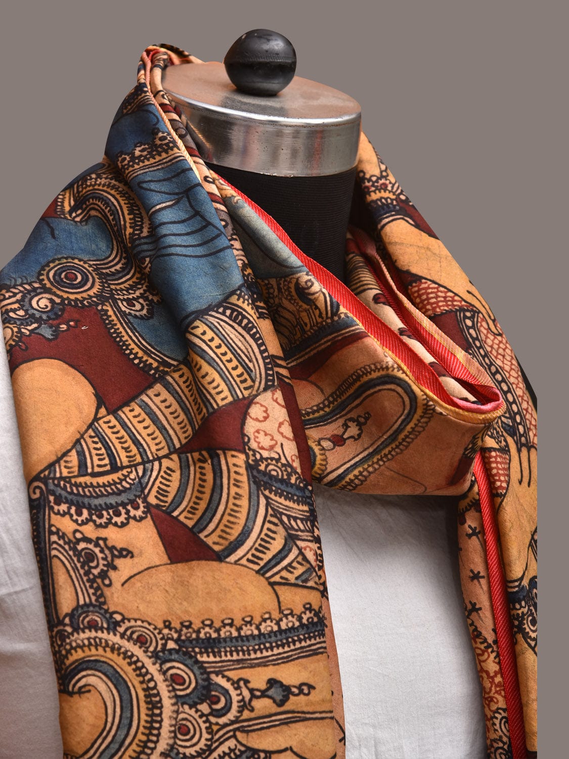 Multicolor Kalamkari Hand Painted Kanchipuram Silk Handloom Dupatta with Ramayana Design ds3576