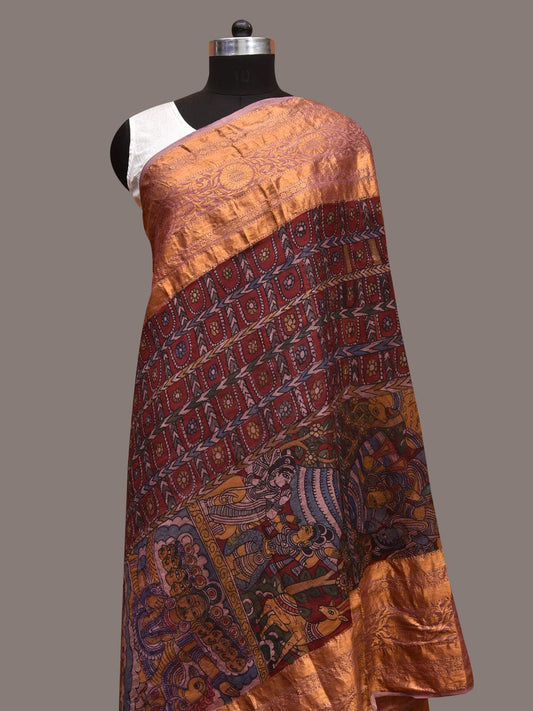 Multicolor Kalamkari Hand Painted Kanchipuram Silk Handloom Dupatta with Ramayana Design ds3579