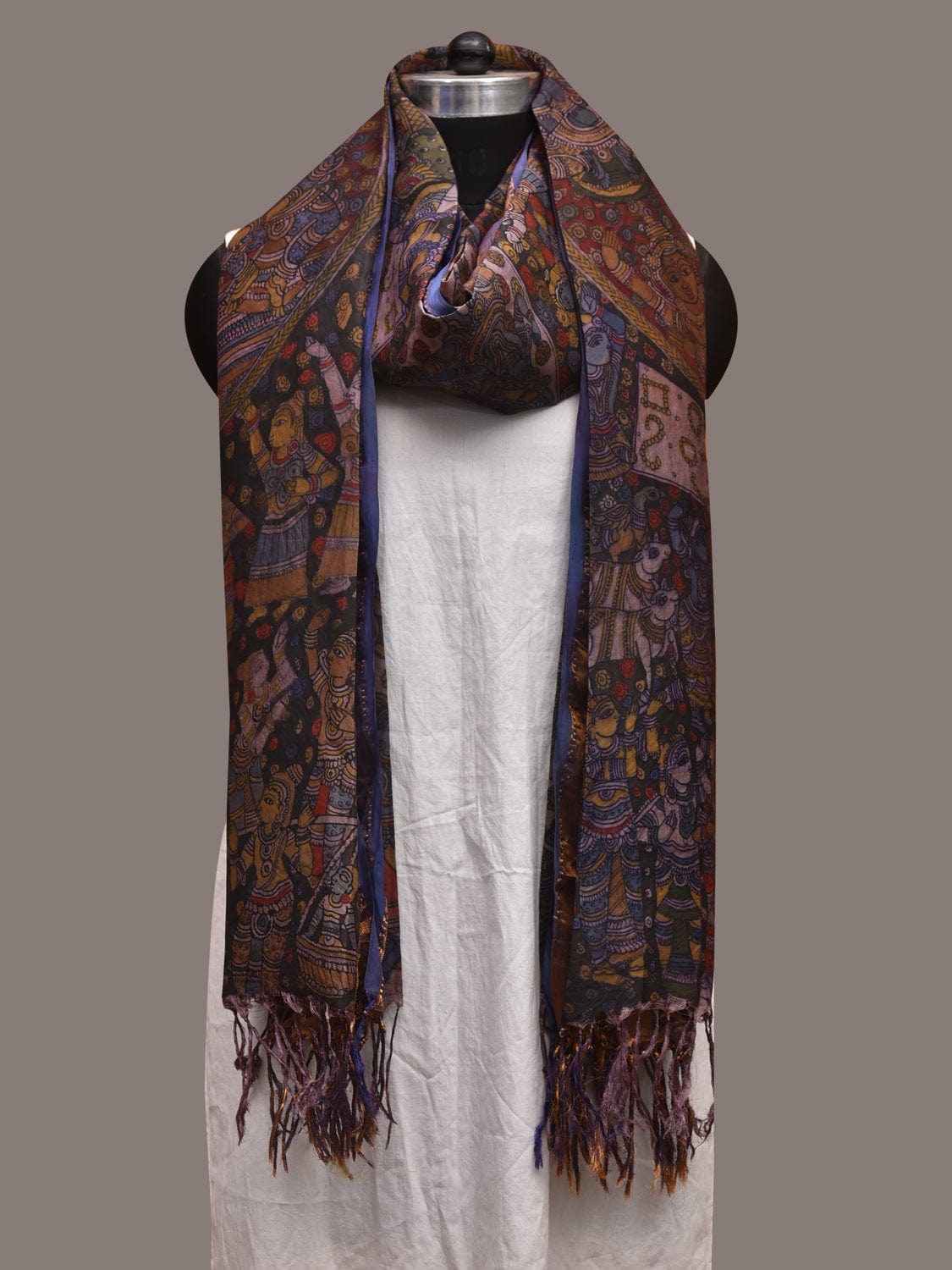 Multicolor Kalamkari Hand Painted Kanchipuram Silk Handloom Dupatta with Ramayana Design ds3579