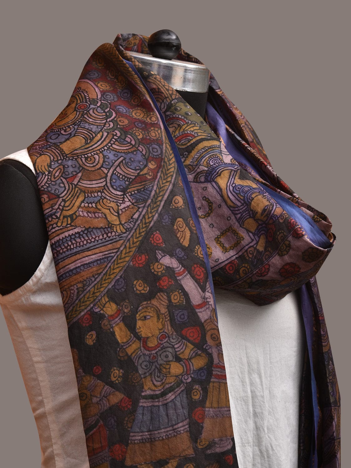 Multicolor Kalamkari Hand Painted Kanchipuram Silk Handloom Dupatta with Ramayana Design ds3579