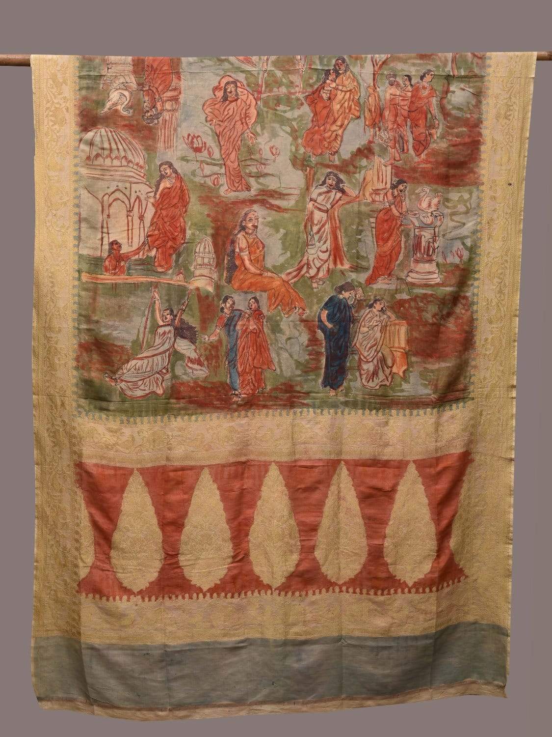 Multicolor Kalamkari Hand Painted Kanchipuram Silk Handloom Dupatta with Women Design ds2357