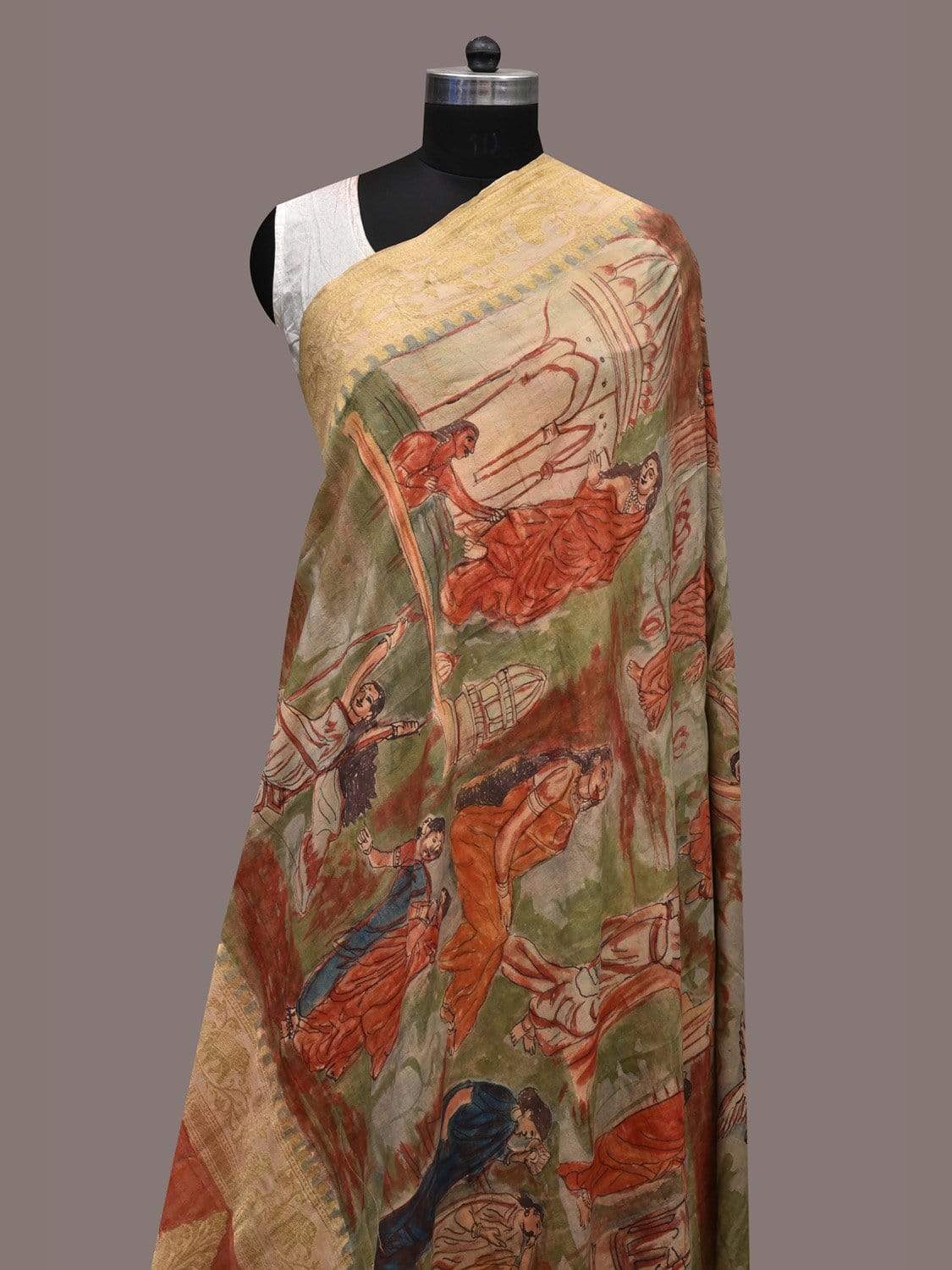 Multicolor Kalamkari Hand Painted Kanchipuram Silk Handloom Dupatta with Women Design ds2357