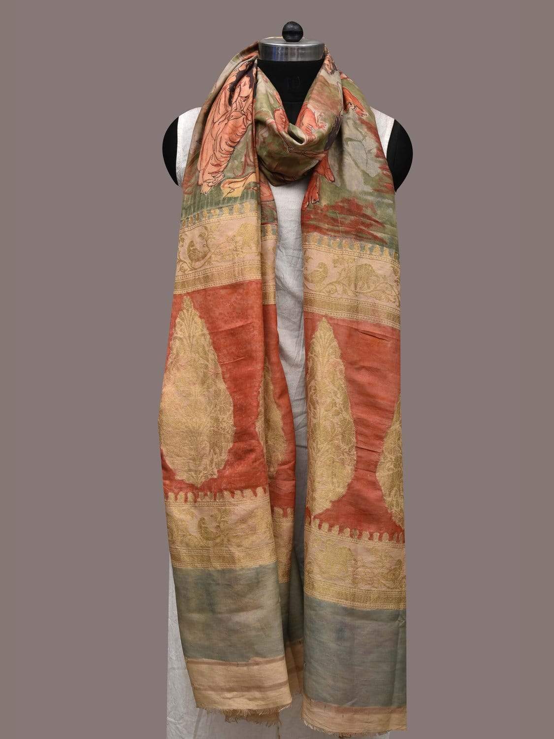 Multicolor Kalamkari Hand Painted Kanchipuram Silk Handloom Dupatta with Women Design ds2357