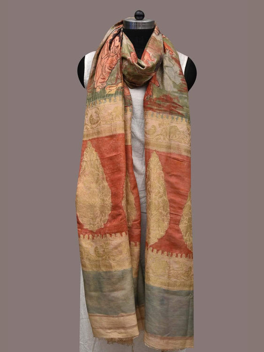 Multicolor Kalamkari Hand Painted Kanchipuram Silk Handloom Dupatta with Women Design ds2357