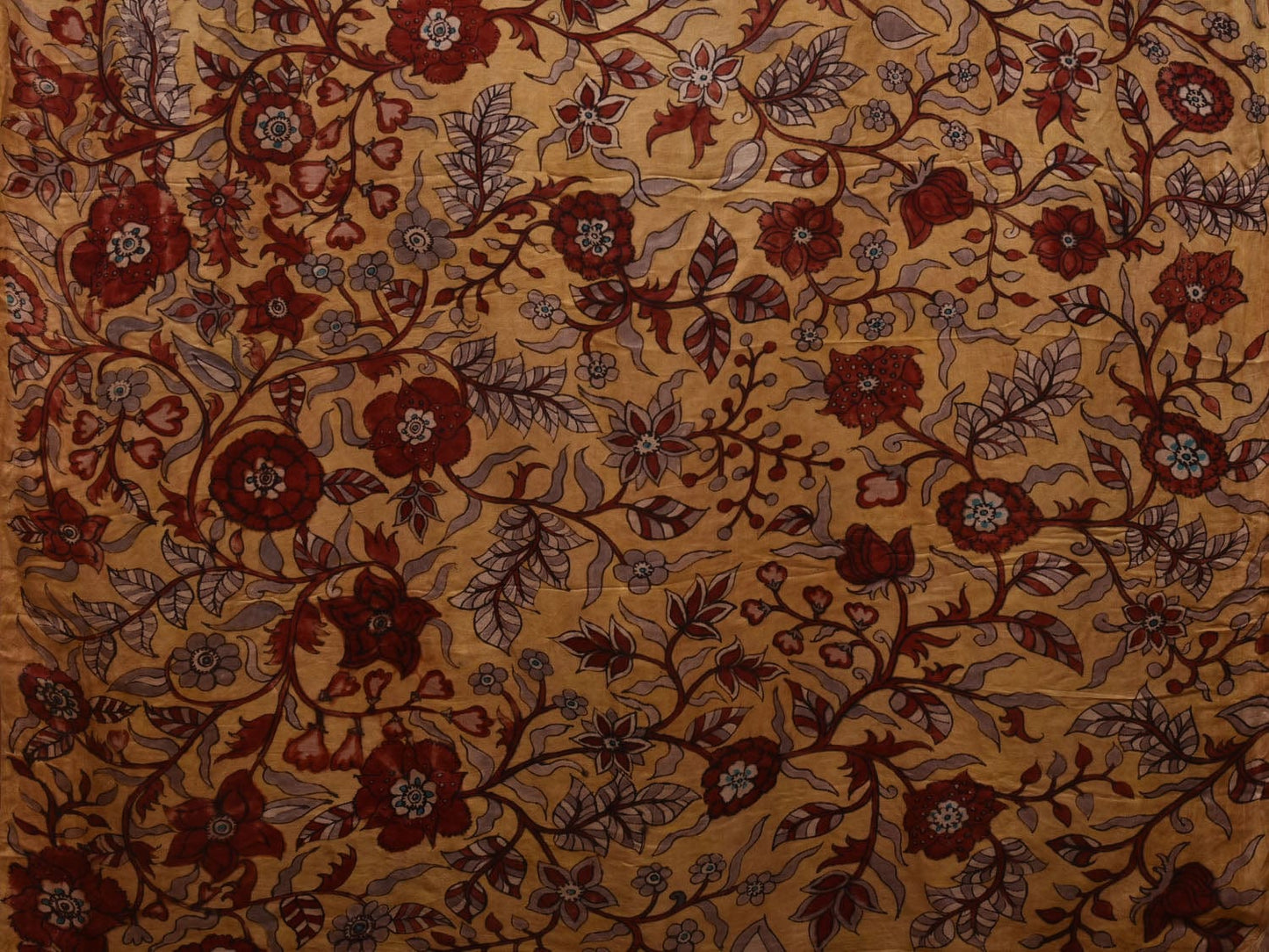 Multicolor Kalamkari Hand Painted Kanchipuram Silk Handloom Saree with Checks Design KL0687