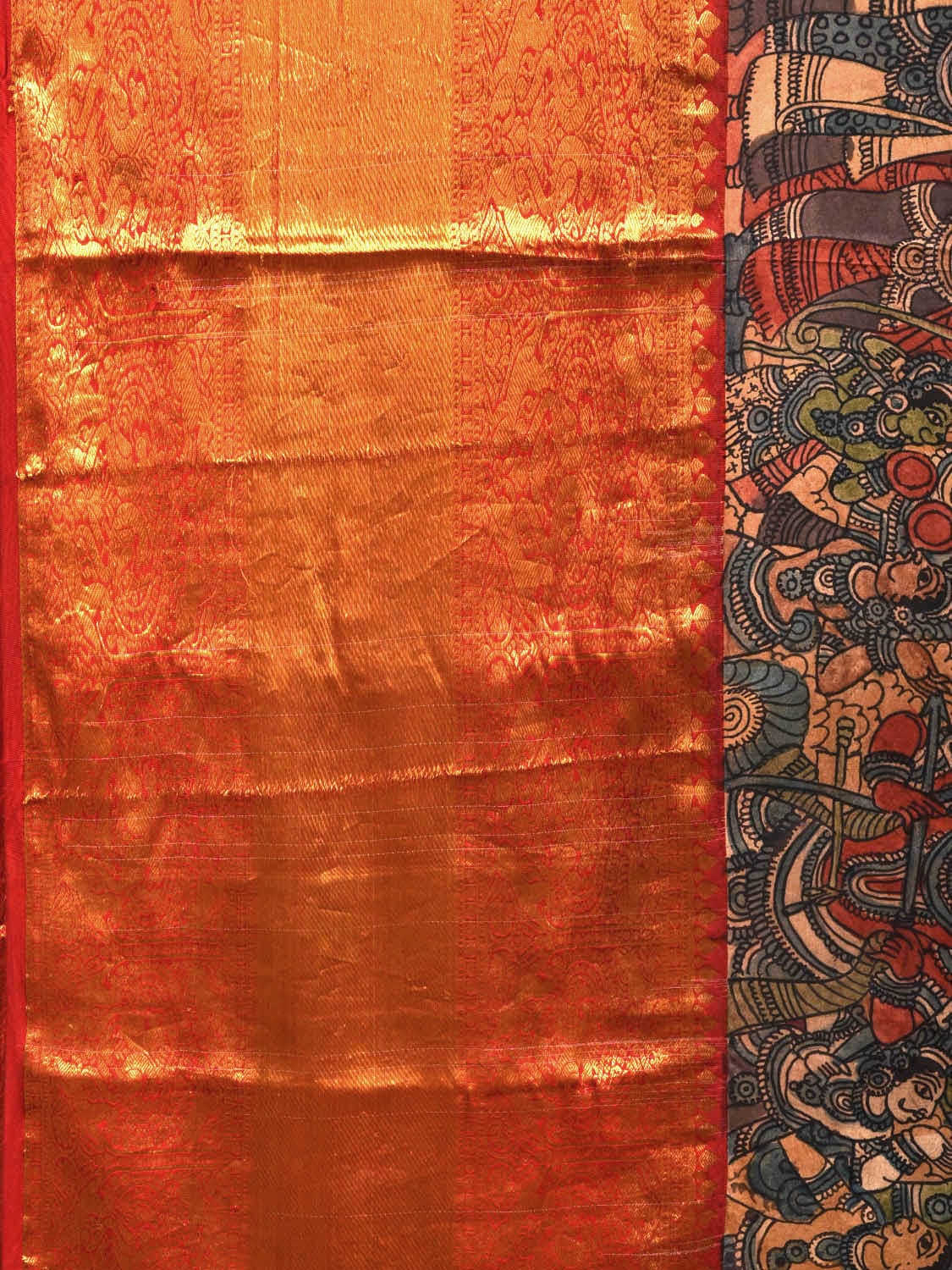 Multicolor Kalamkari Hand Painted Kanchipuram Silk Handloom Saree with Dashavatar Design KL0659