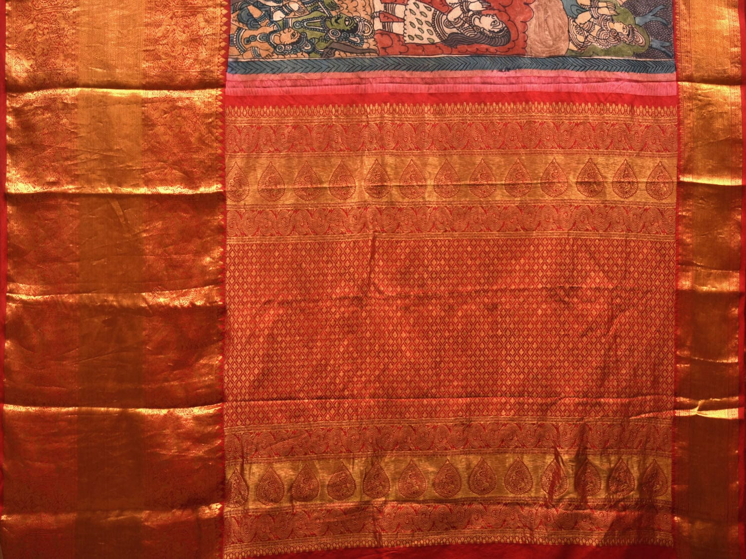 Multicolor Kalamkari Hand Painted Kanchipuram Silk Handloom Saree with Dashavatar Design KL0659
