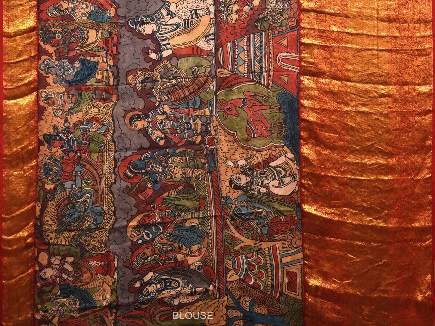 Multicolor Kalamkari Hand Painted Kanchipuram Silk Handloom Saree with Dashavatar Design KL0659