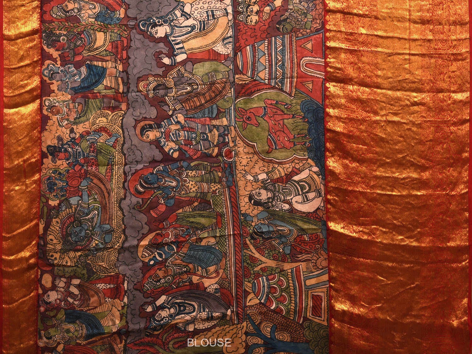 Multicolor Kalamkari Hand Painted Kanchipuram Silk Handloom Saree with Dashavatar Design KL0659