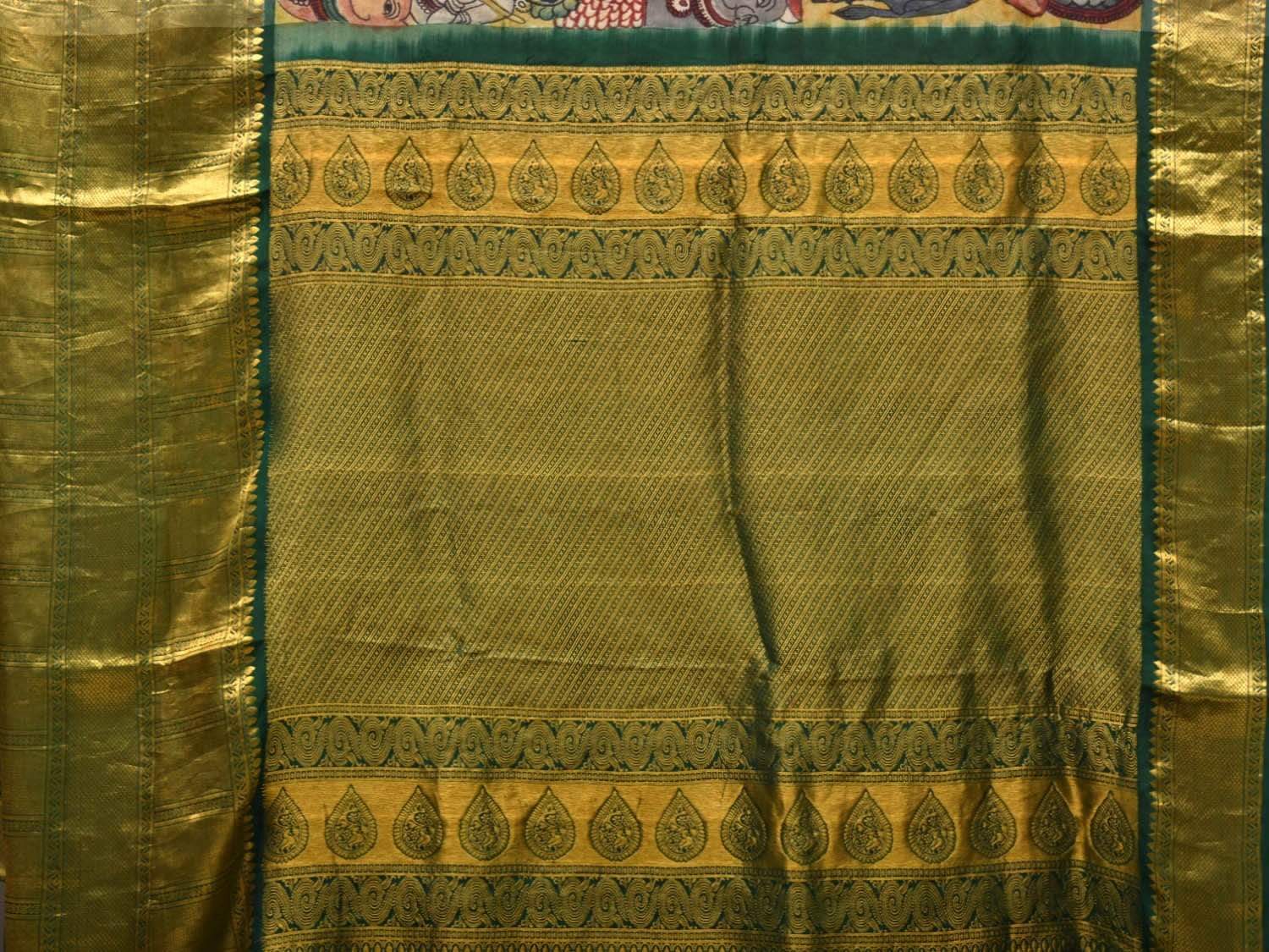 Multicolor Kalamkari Hand Painted Kanchipuram Silk Handloom Saree with Krishna and Cows Design KL0440