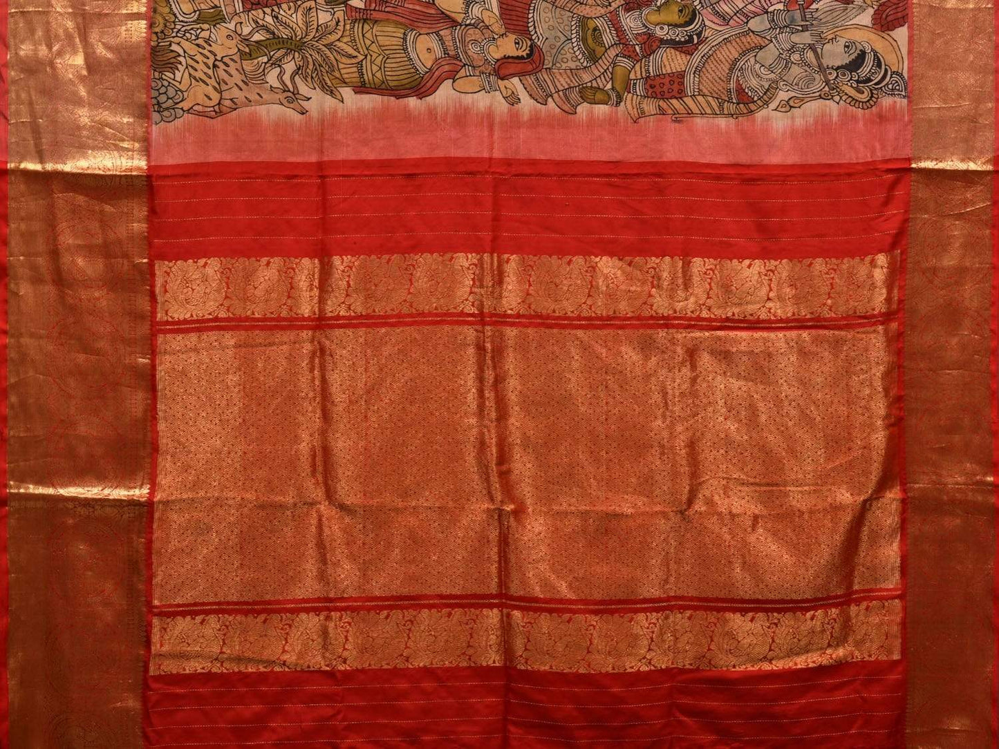 Multicolor Kalamkari Hand Painted Kanchipuram Silk Handloom Saree with Krishna Leela Design KL0523