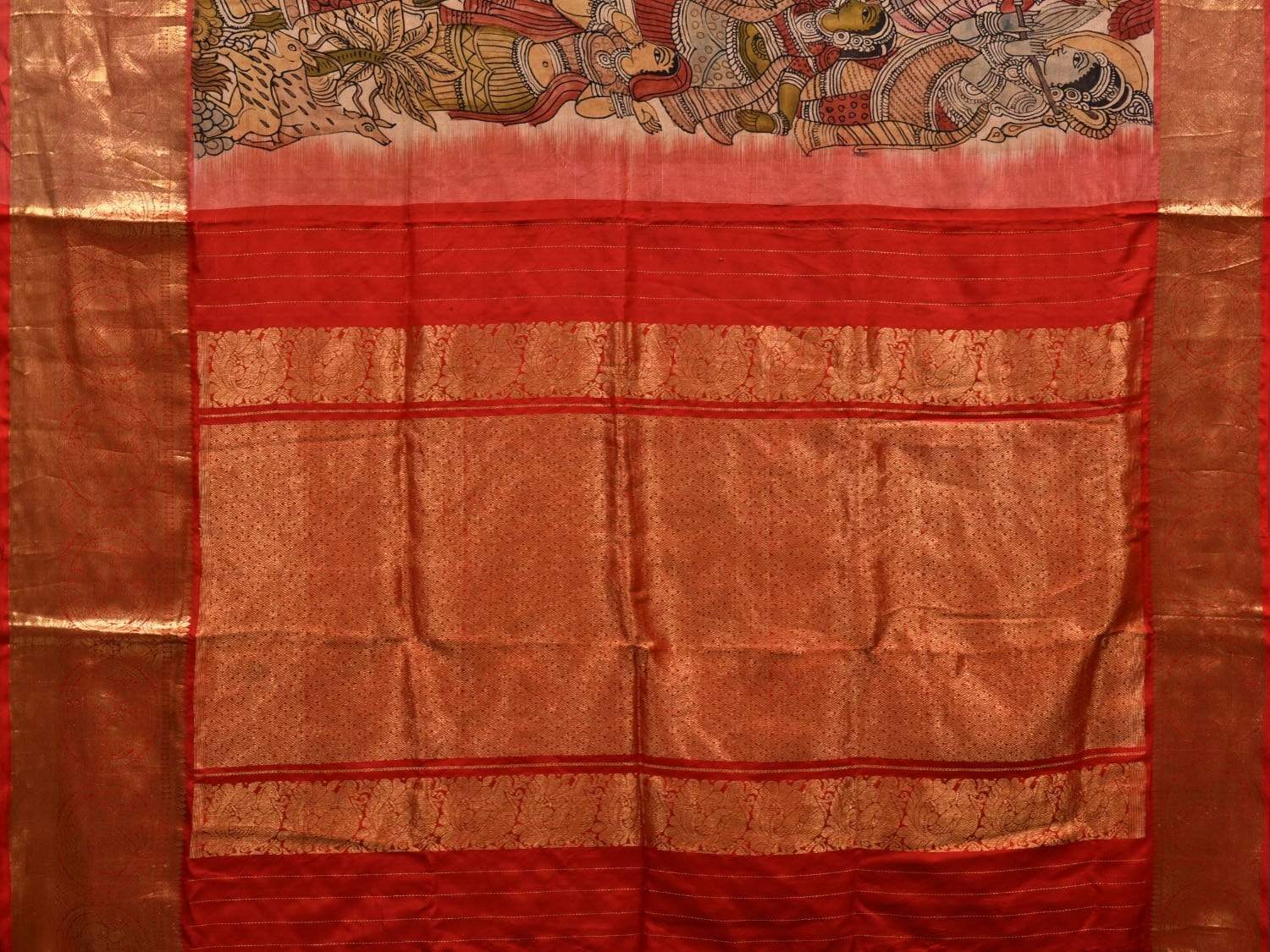 Multicolor Kalamkari Hand Painted Kanchipuram Silk Handloom Saree with Krishna Leela Design KL0523