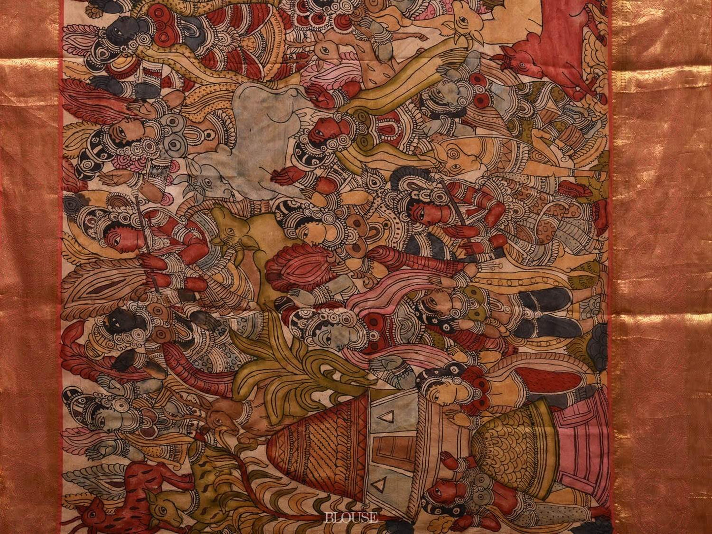 Multicolor Kalamkari Hand Painted Kanchipuram Silk Handloom Saree with Krishna Leela Design KL0523