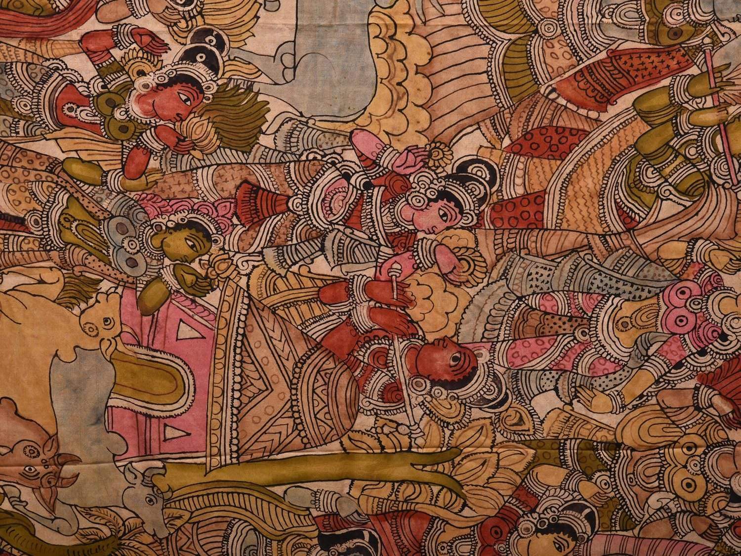 Multicolor Kalamkari Hand Painted Kanchipuram Silk Handloom Saree with Krishna Leela Design KL0523