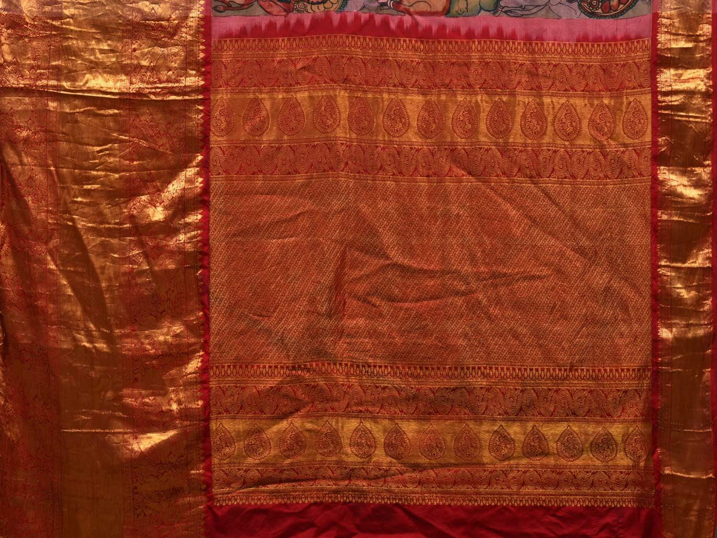 Multicolor Kalamkari Hand Painted Kanchipuram Silk Handloom Saree with Krishna Leela Design KL0524