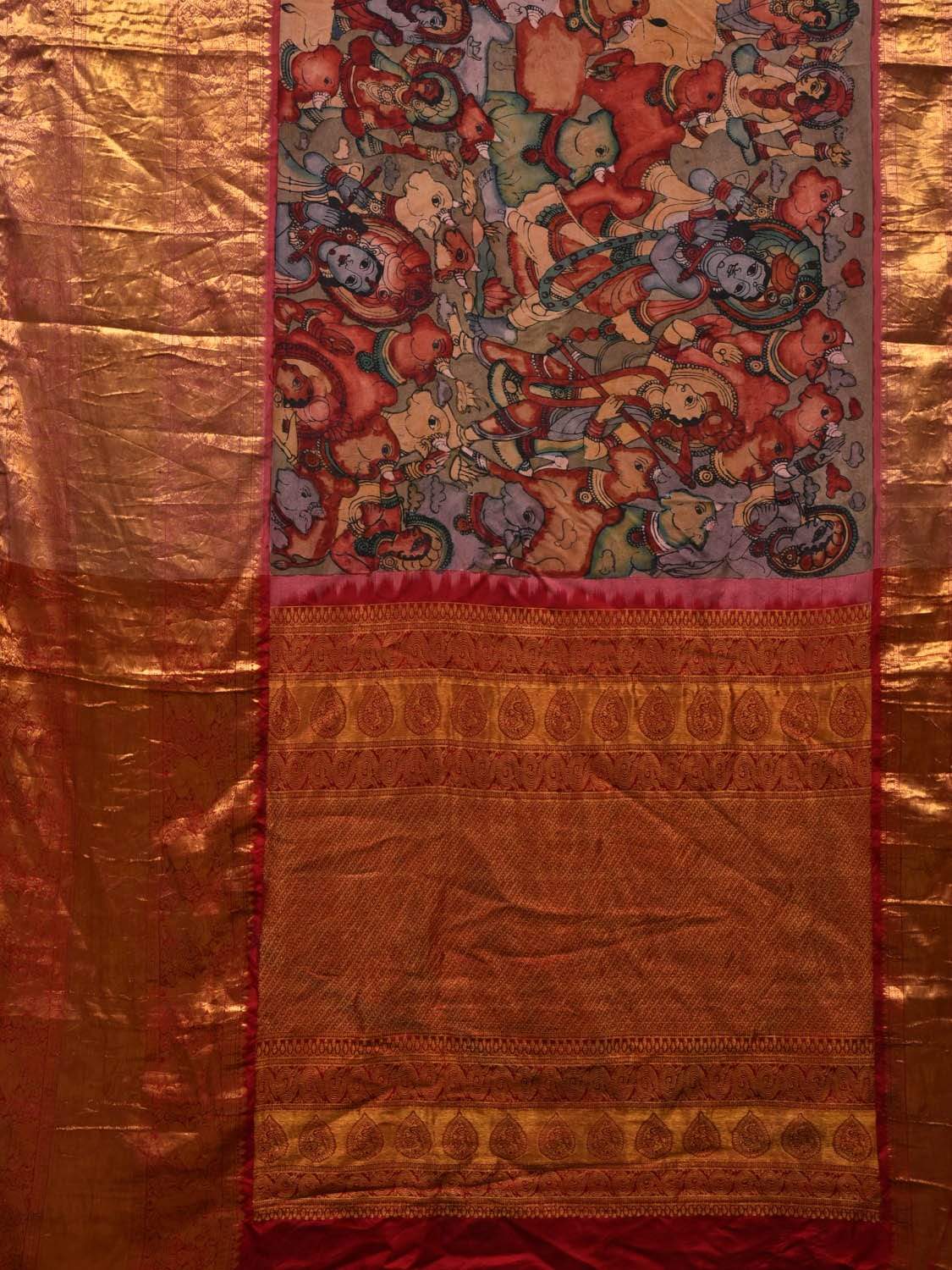 Multicolor Kalamkari Hand Painted Kanchipuram Silk Handloom Saree with Krishna Leela Design KL0524