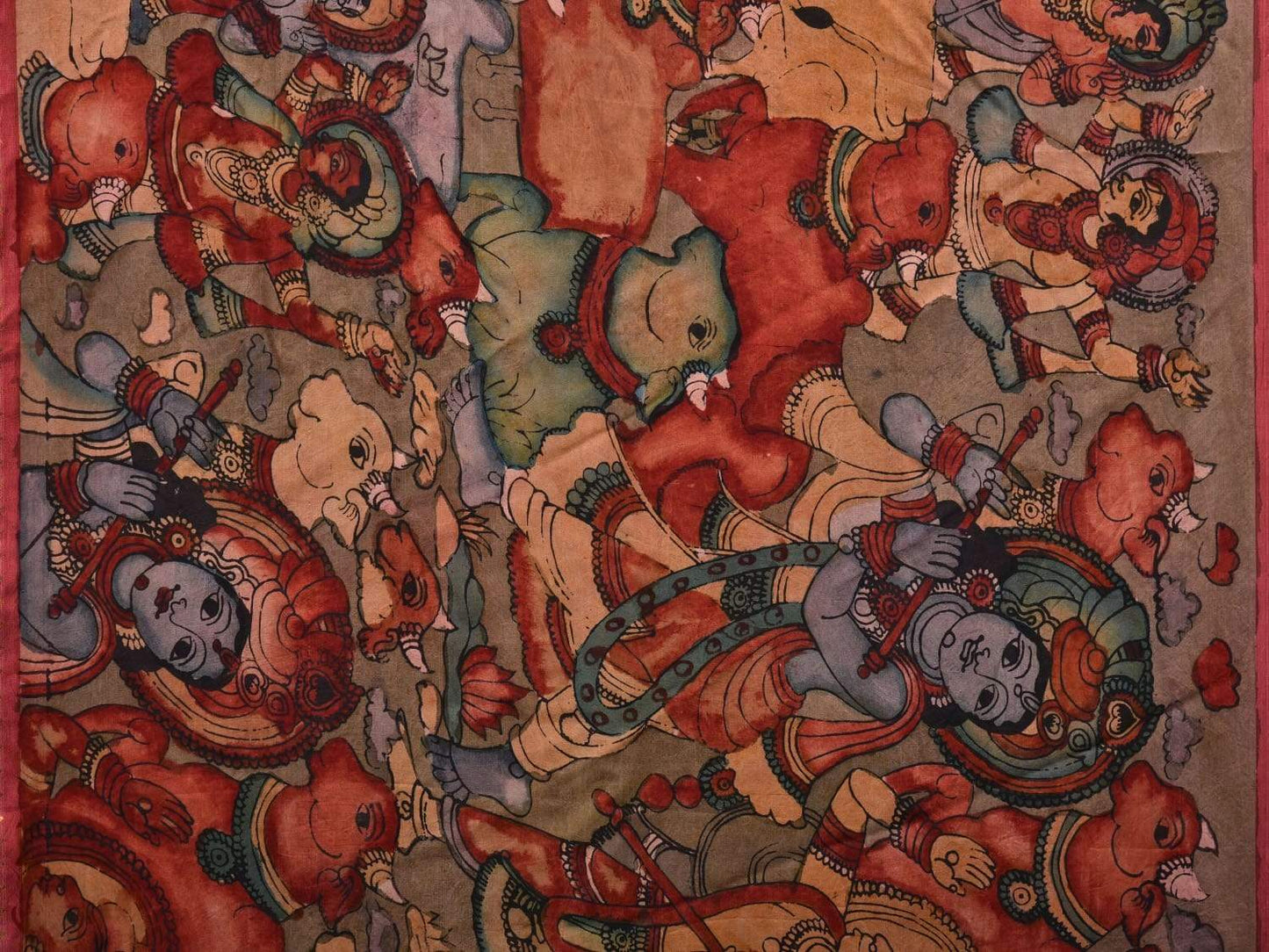 Multicolor Kalamkari Hand Painted Kanchipuram Silk Handloom Saree with Krishna Leela Design KL0524