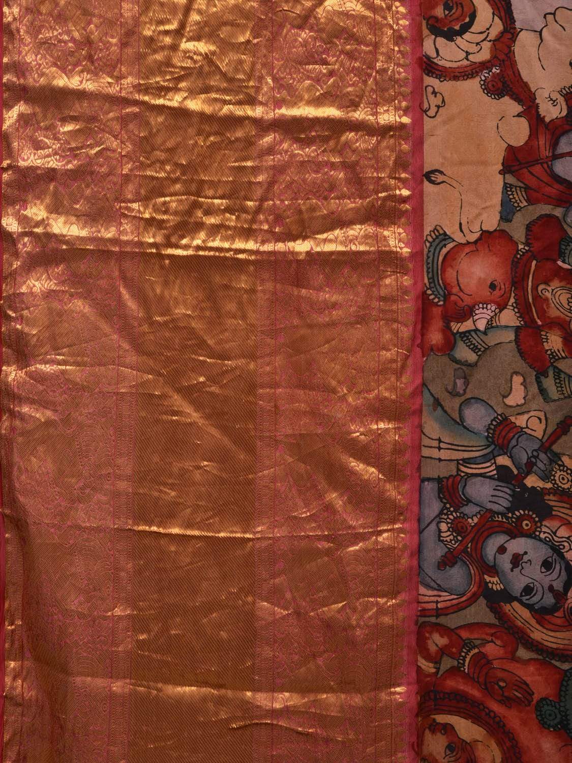 Multicolor Kalamkari Hand Painted Kanchipuram Silk Handloom Saree with Krishna Leela Design KL0524