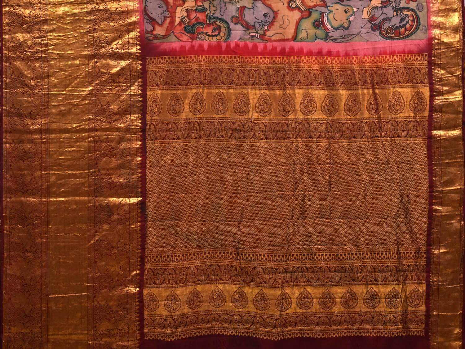 Multicolor Kalamkari Hand Painted Kanchipuram Silk Handloom Saree with Krishna Leela Design KL0533