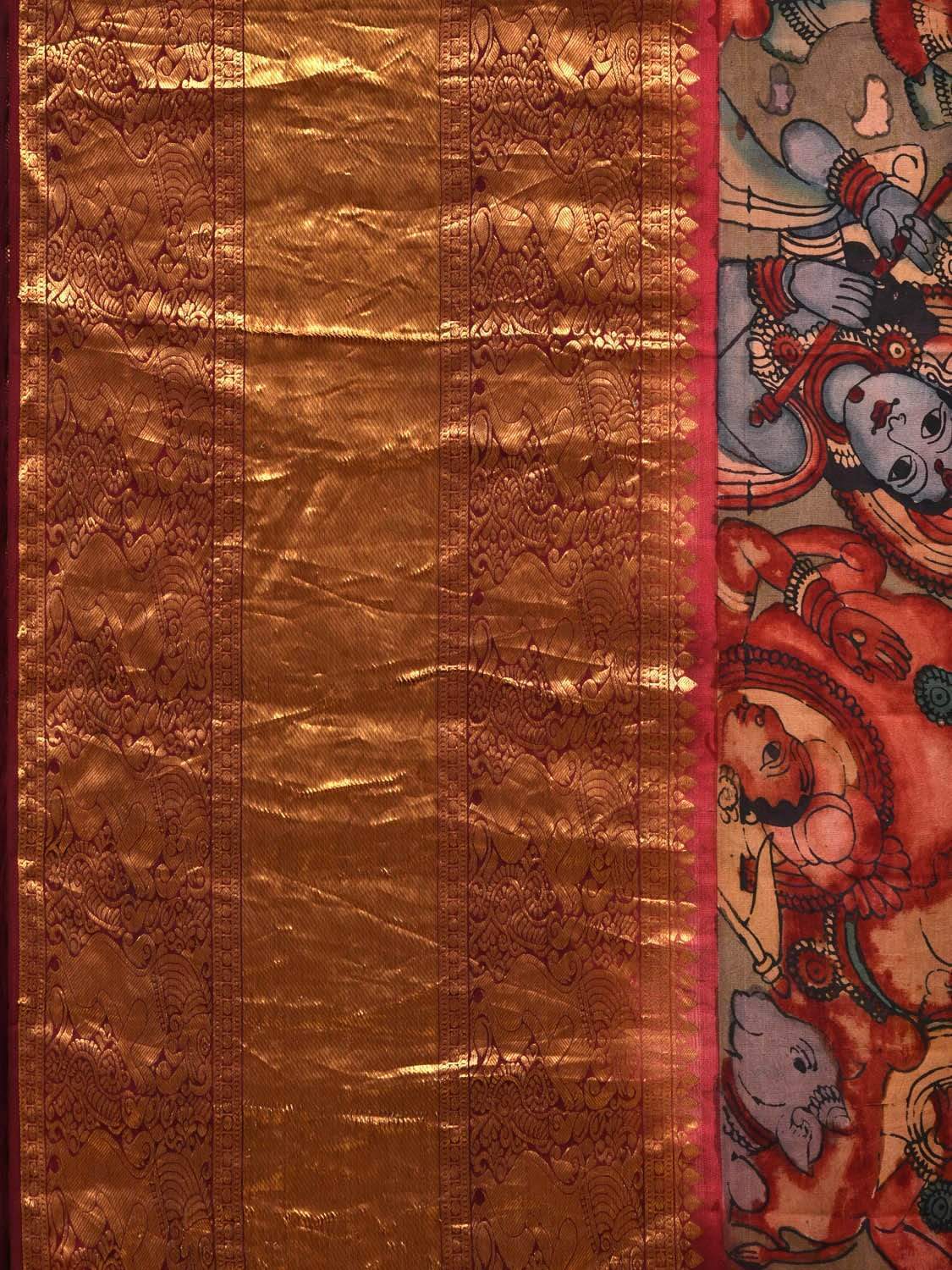 Multicolor Kalamkari Hand Painted Kanchipuram Silk Handloom Saree with Krishna Leela Design KL0533