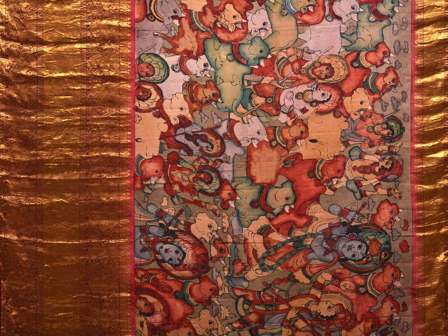 Multicolor Kalamkari Hand Painted Kanchipuram Silk Handloom Saree with Krishna Leela Design KL0533