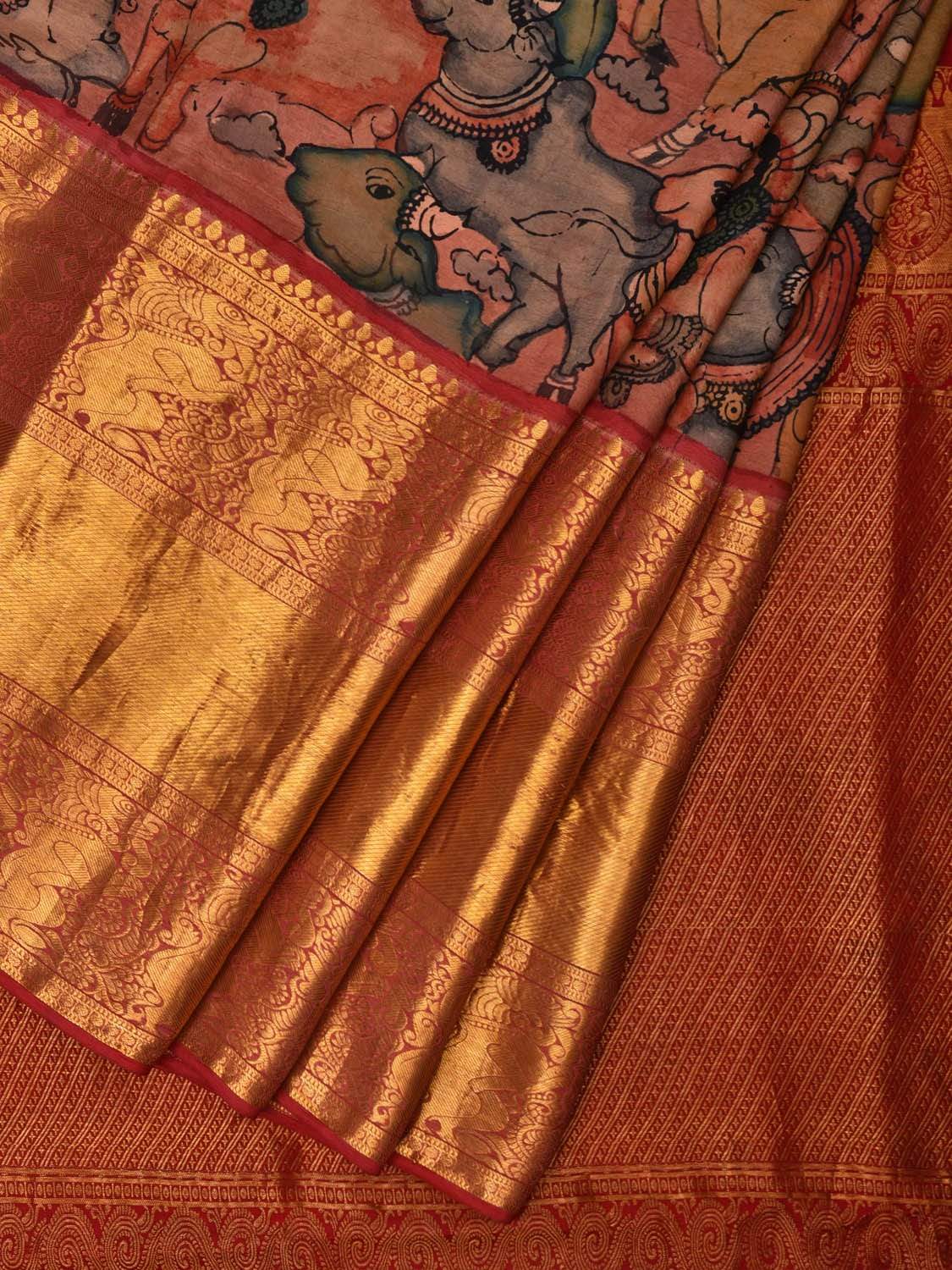 Multicolor Kalamkari Hand Painted Kanchipuram Silk Handloom Saree with Krishna Leela Design KL0541