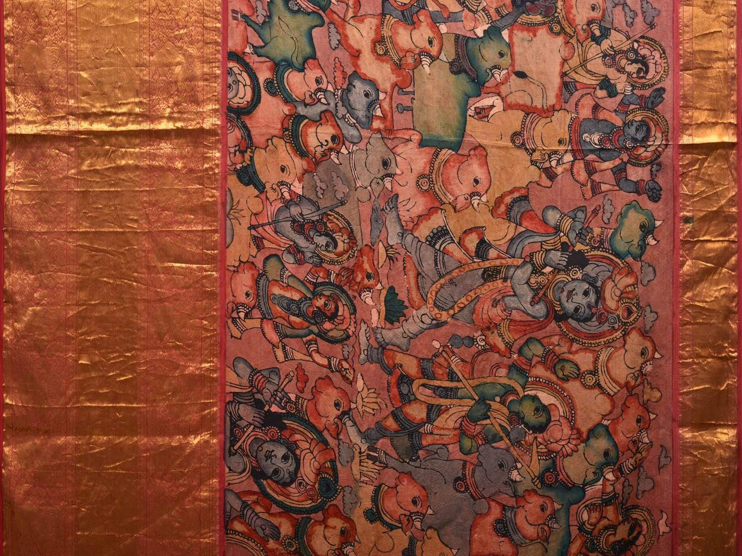 Multicolor Kalamkari Hand Painted Kanchipuram Silk Handloom Saree with Krishna Leela Design KL0541