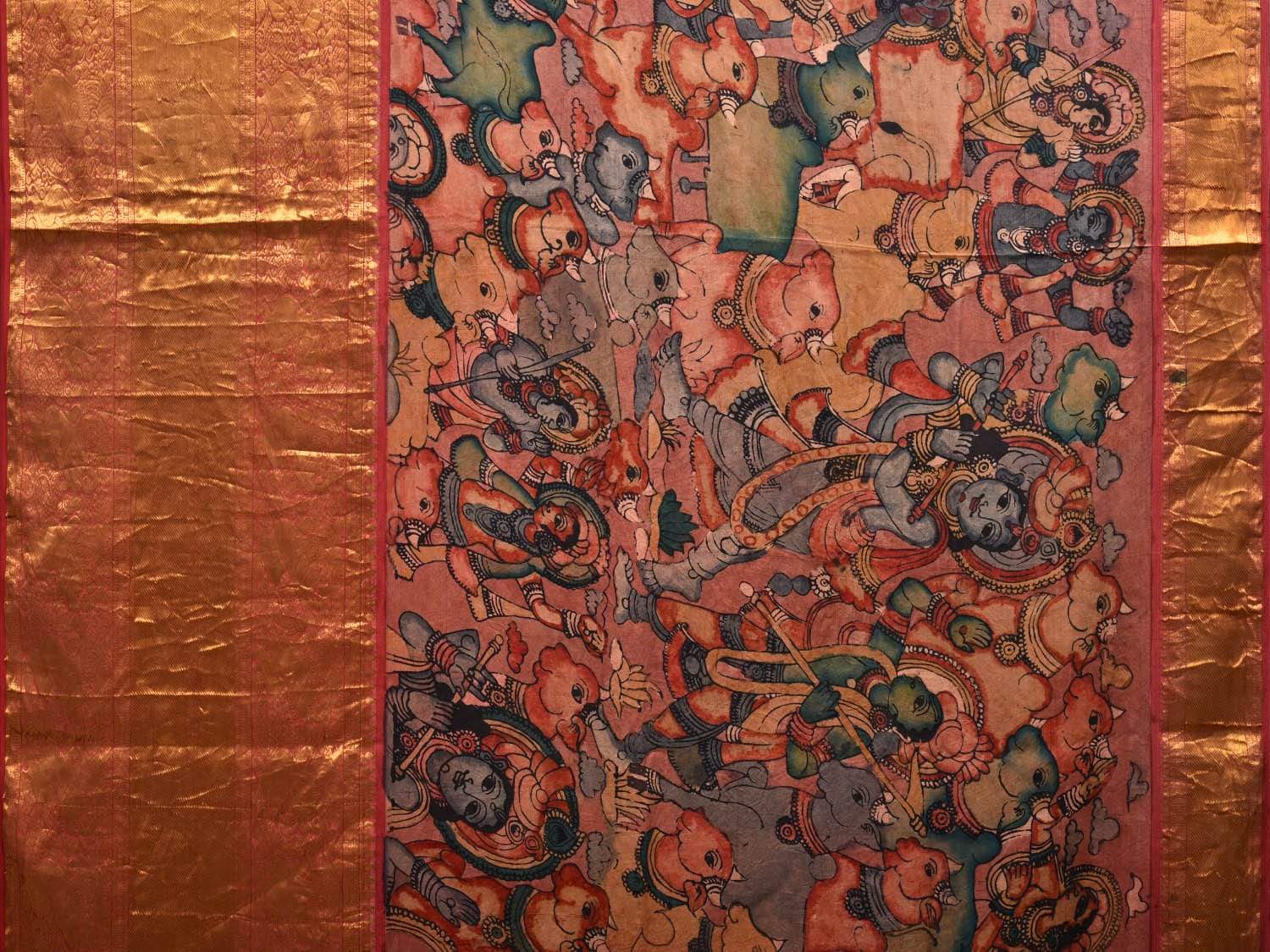 Multicolor Kalamkari Hand Painted Kanchipuram Silk Handloom Saree with Krishna Leela Design KL0541