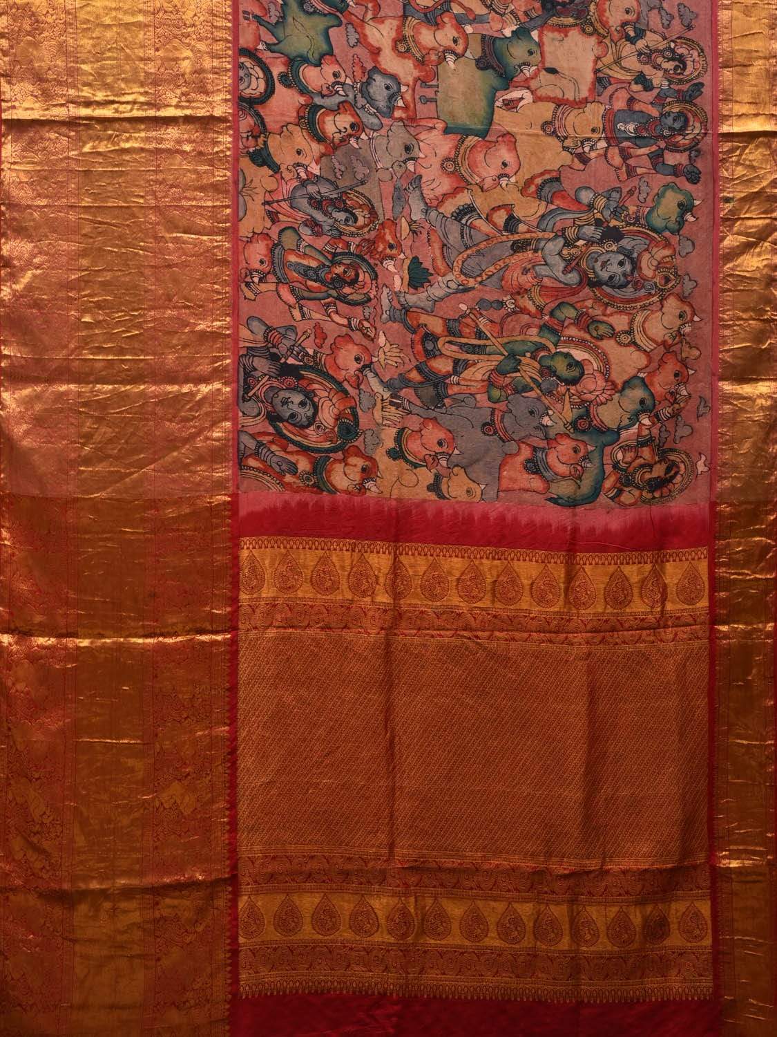 Multicolor Kalamkari Hand Painted Kanchipuram Silk Handloom Saree with Krishna Leela Design KL0541