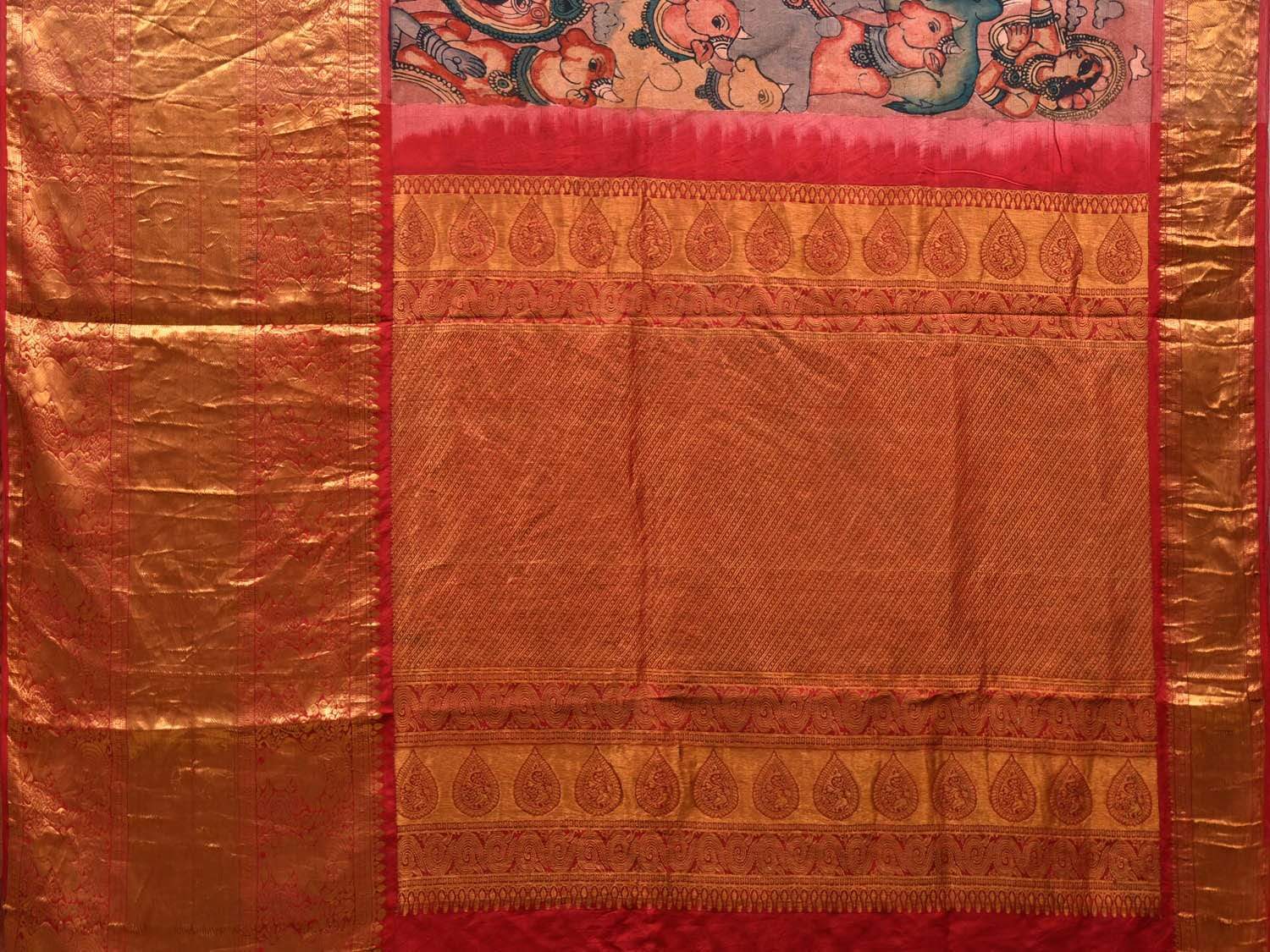 Multicolor Kalamkari Hand Painted Kanchipuram Silk Handloom Saree with Krishna Leela Design KL0541