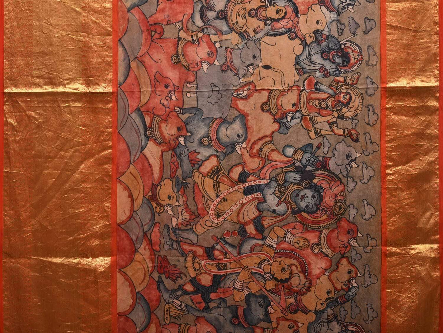 Multicolor Kalamkari Hand Painted Kanchipuram Silk Handloom Saree with Krishna Leela Design KL0543