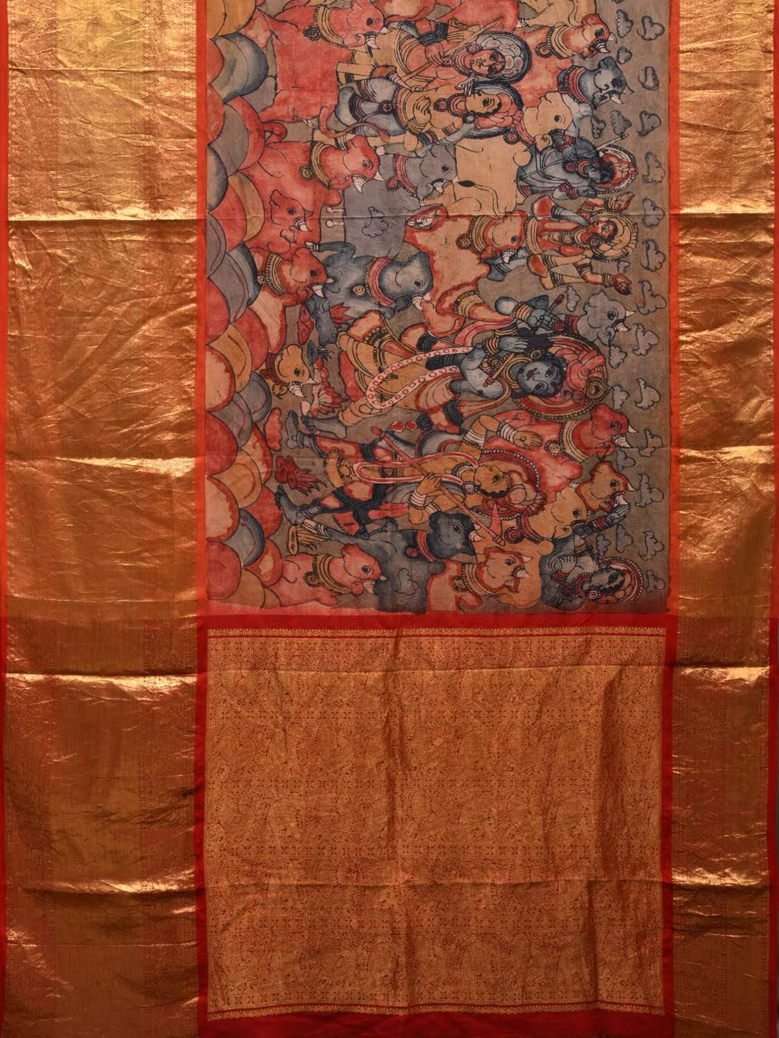 Multicolor Kalamkari Hand Painted Kanchipuram Silk Handloom Saree with Krishna Leela Design KL0543