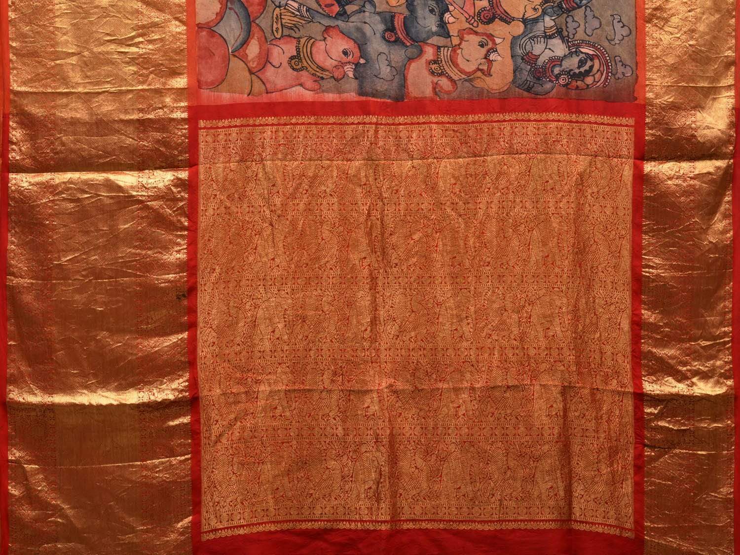 Multicolor Kalamkari Hand Painted Kanchipuram Silk Handloom Saree with Krishna Leela Design KL0543