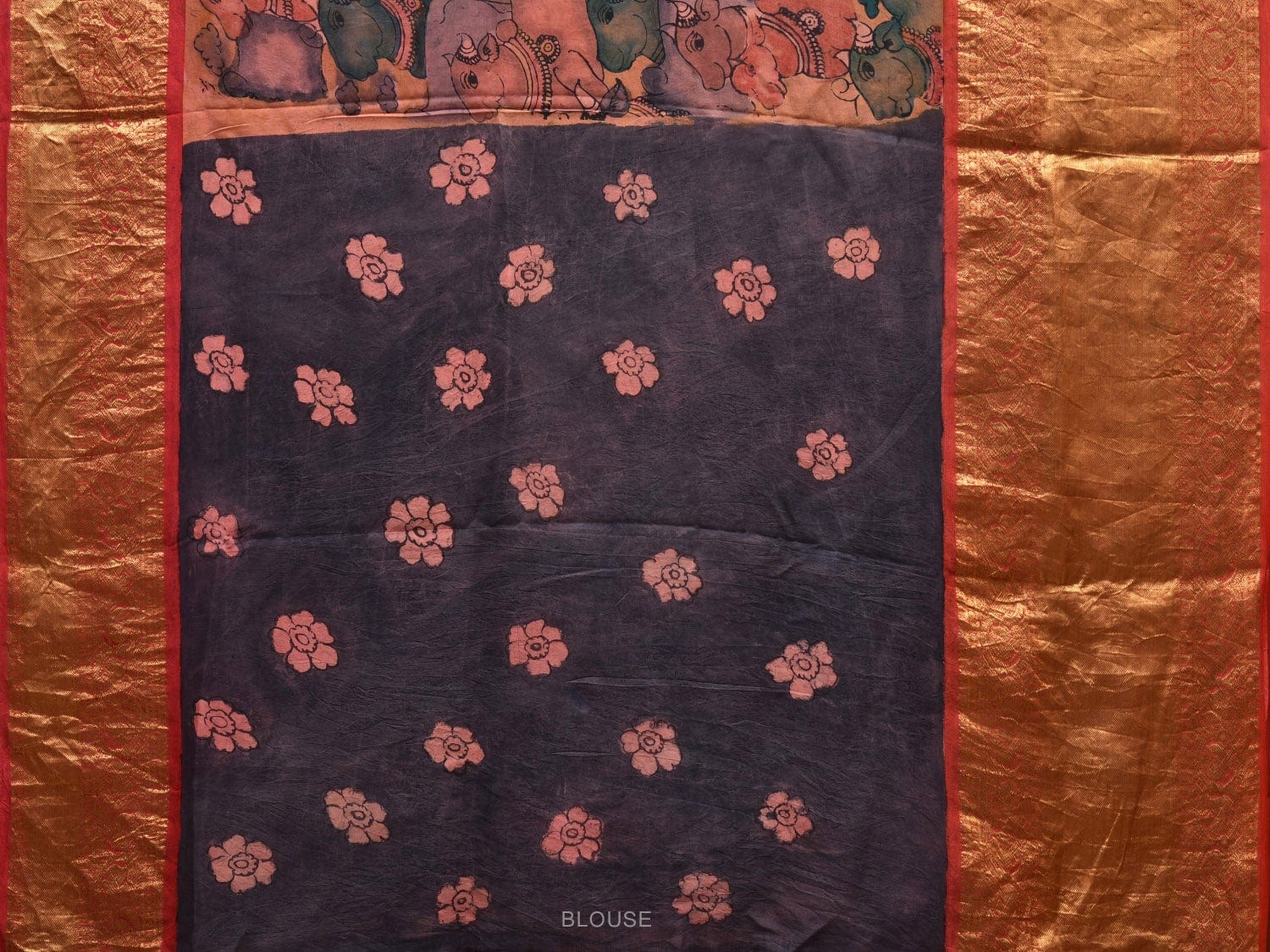 Multicolor Kalamkari Hand Painted Kanchipuram Silk Handloom Saree with Krishna Leela Design KL0585