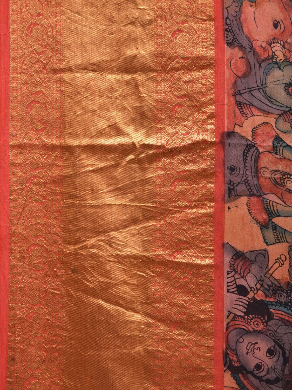 Multicolor Kalamkari Hand Painted Kanchipuram Silk Handloom Saree with Krishna Leela Design KL0585