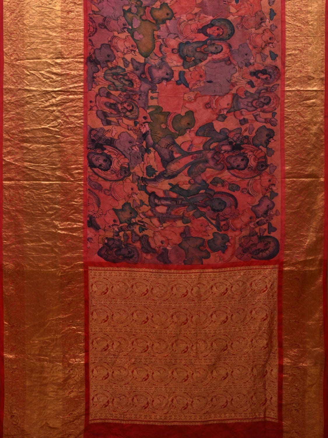 Multicolor Kalamkari Hand Painted Kanchipuram Silk Handloom Saree with Krishna Leela Design KL0587