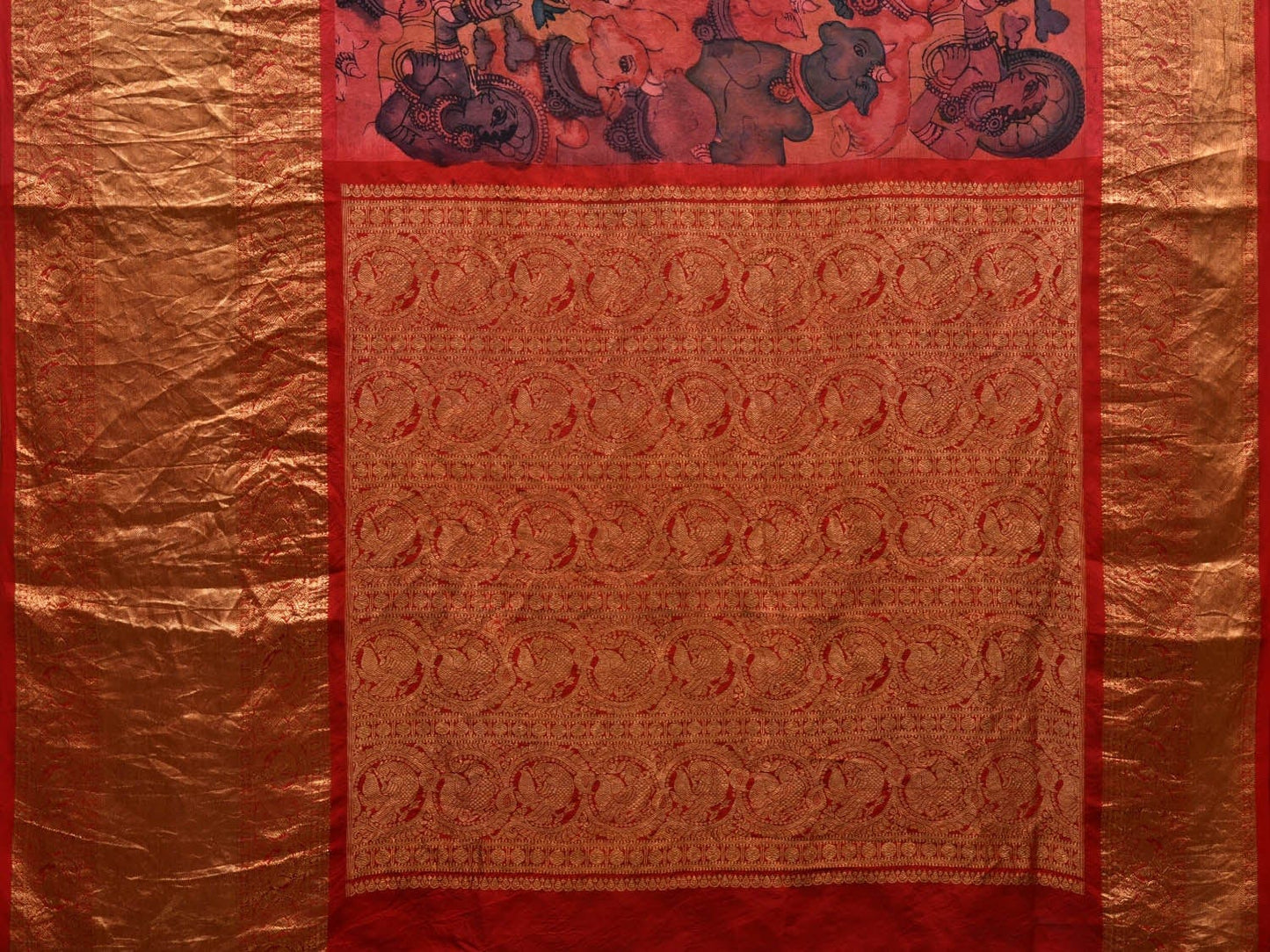 Multicolor Kalamkari Hand Painted Kanchipuram Silk Handloom Saree with Krishna Leela Design KL0587