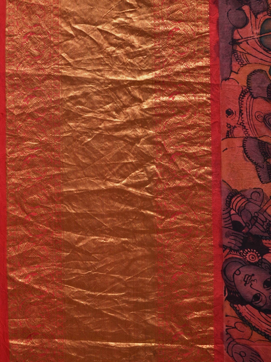Multicolor Kalamkari Hand Painted Kanchipuram Silk Handloom Saree with Krishna Leela Design KL0587