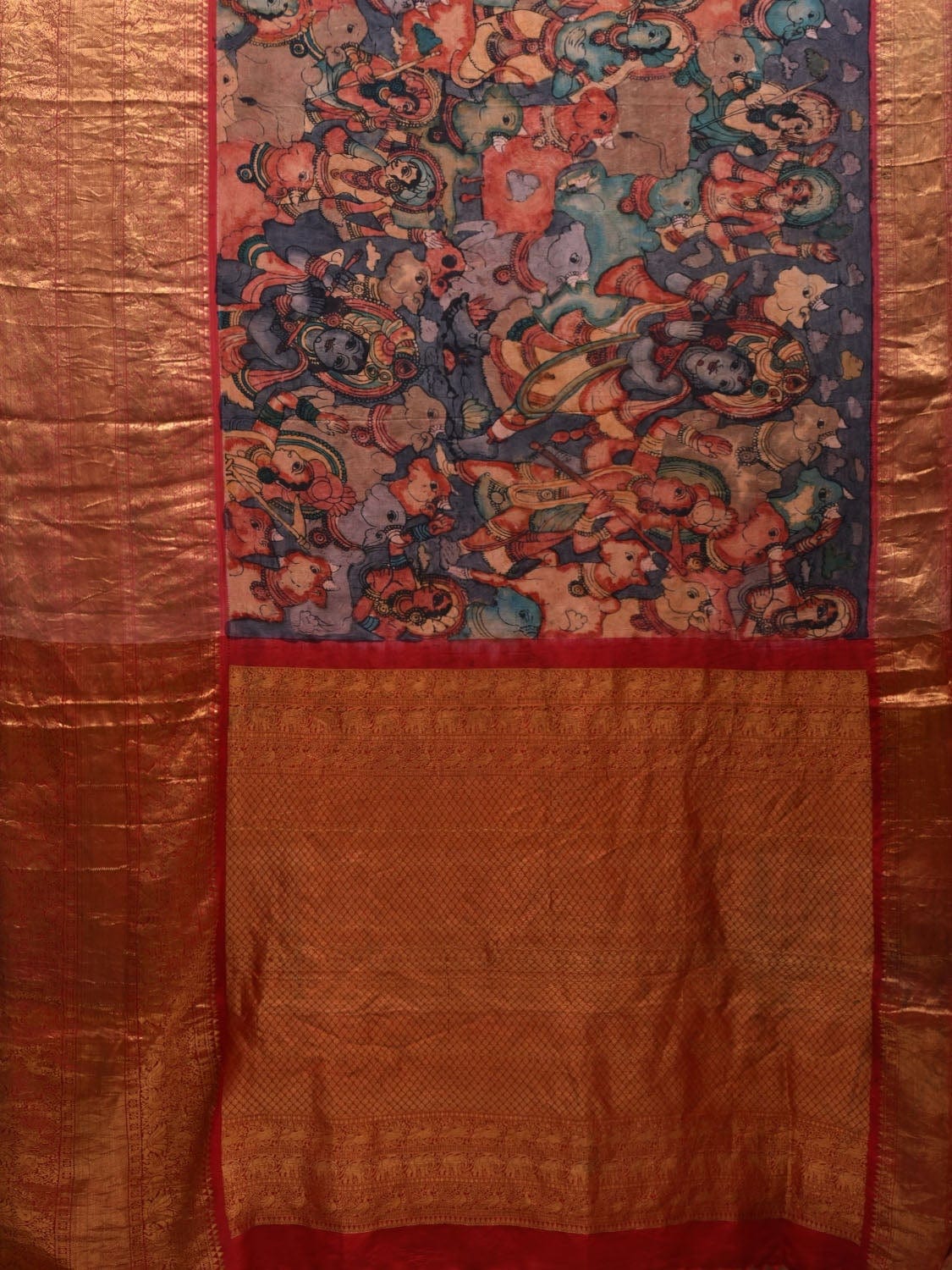 Multicolor Kalamkari Hand Painted Kanchipuram Silk Handloom Saree with Krishna Leela Design KL0588