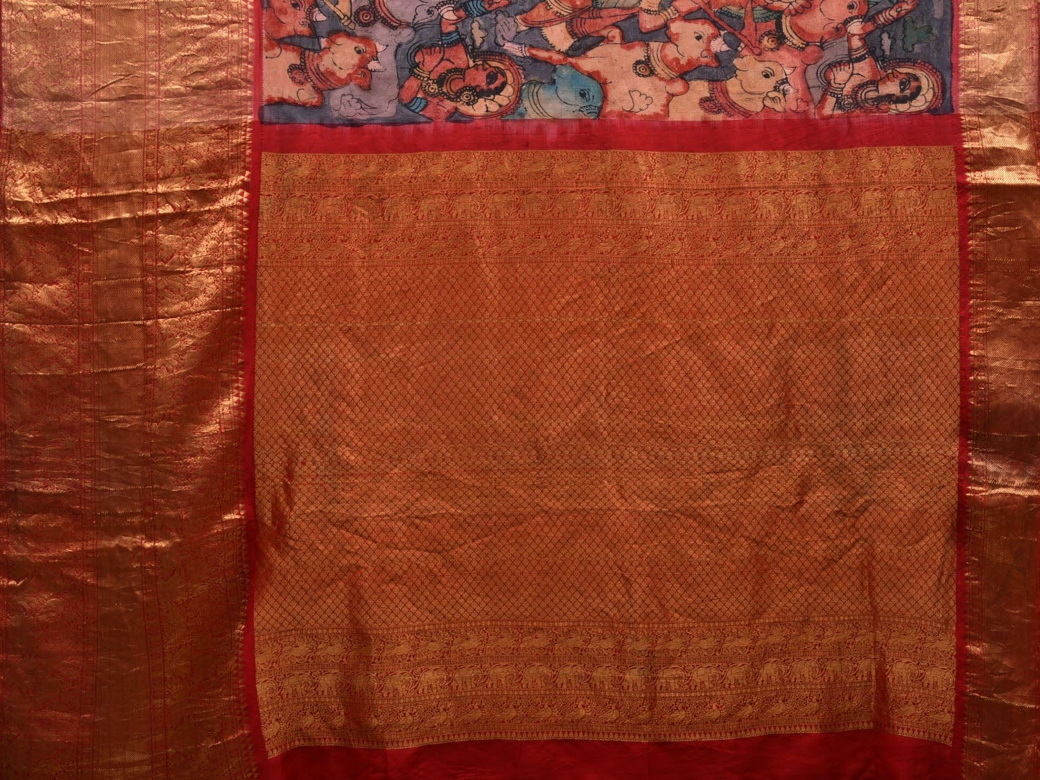 Multicolor Kalamkari Hand Painted Kanchipuram Silk Handloom Saree with Krishna Leela Design KL0588