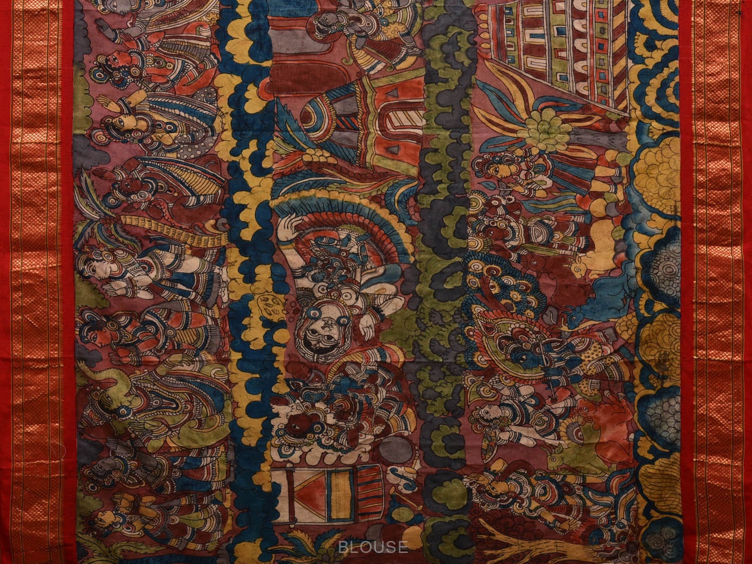Multicolor Kalamkari Hand Painted Kanchipuram Silk Handloom Saree with Krishna Story Design KL0645