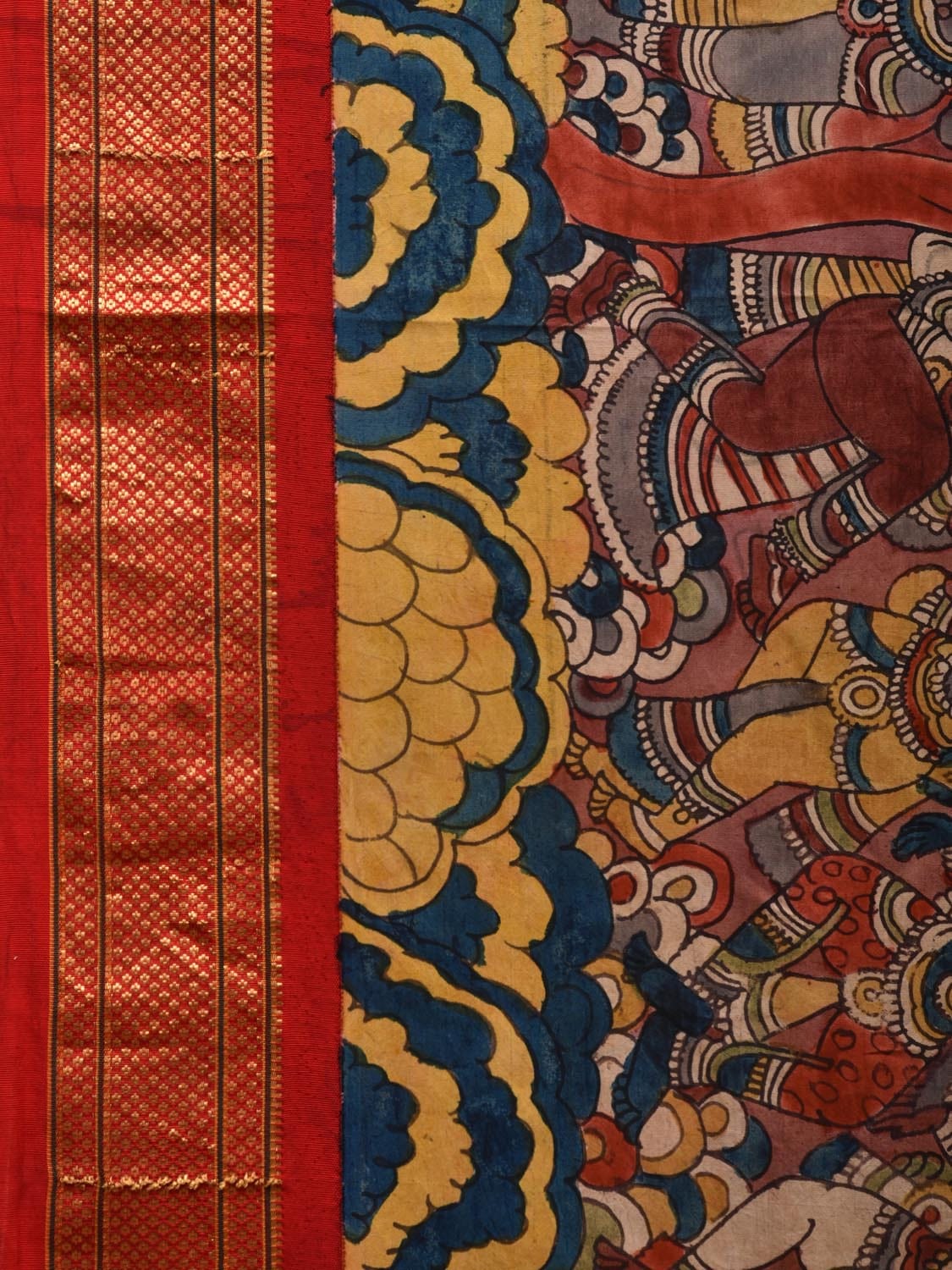 Multicolor Kalamkari Hand Painted Kanchipuram Silk Handloom Saree with Krishna Story Design KL0645