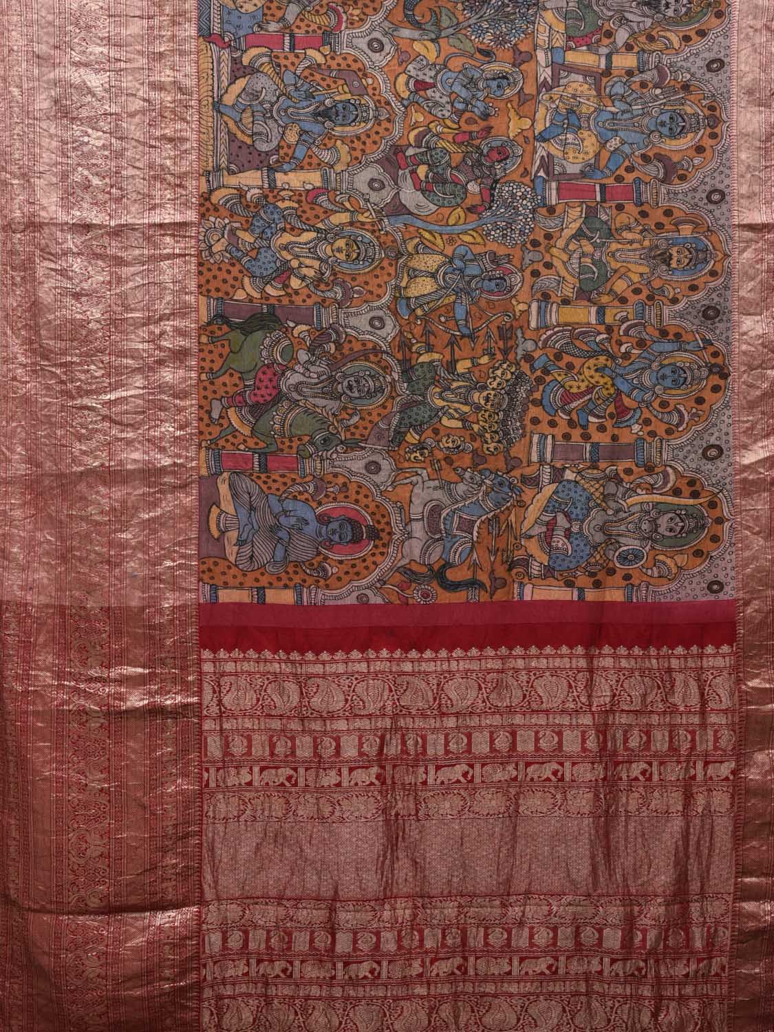 Multicolor Kalamkari Hand Painted Kanchipuram Silk Handloom Saree with Mythological Design KL0490