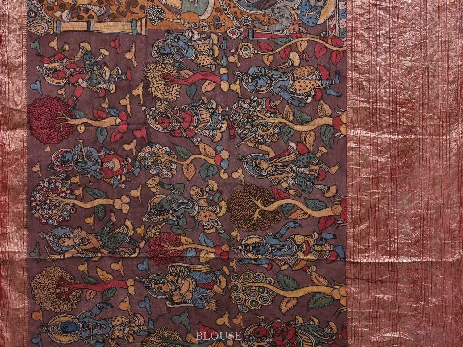 Multicolor Kalamkari Hand Painted Kanchipuram Silk Handloom Saree with Mythological Design KL0490