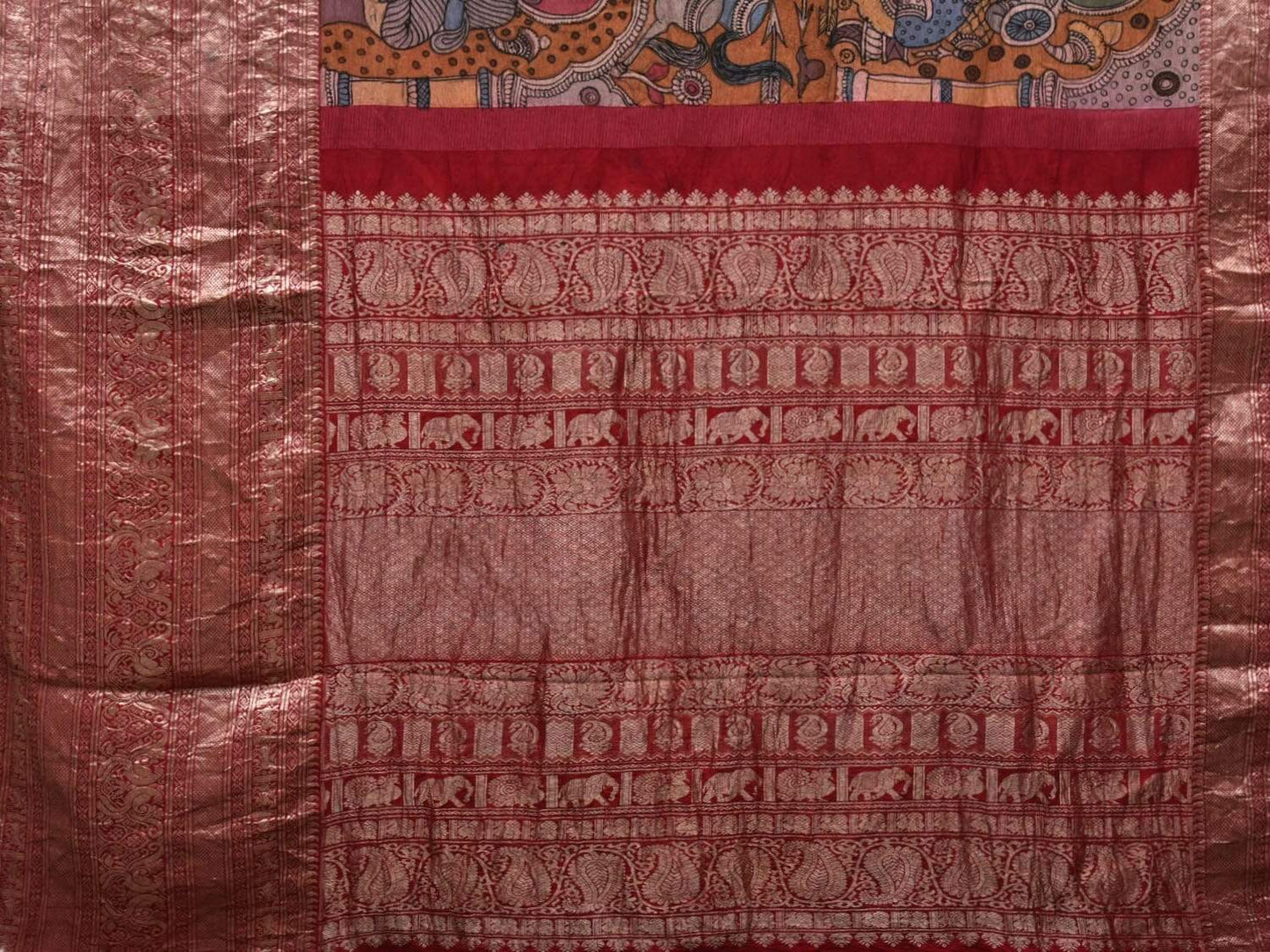 Multicolor Kalamkari Hand Painted Kanchipuram Silk Handloom Saree with Mythological Design KL0490