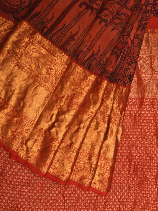 Multicolor Kalamkari Hand Painted Kanchipuram Silk Handloom Saree with Ramayana Design KL0679