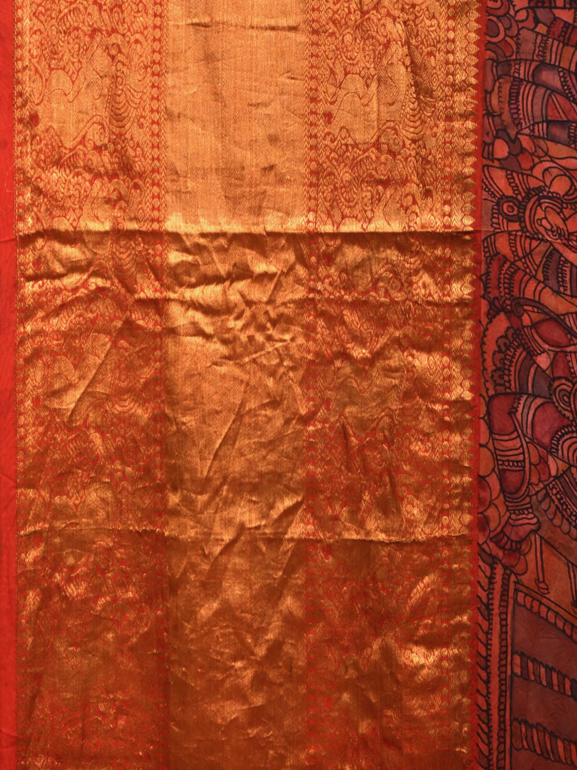 Multicolor Kalamkari Hand Painted Kanchipuram Silk Handloom Saree with Ramayana Design KL0679