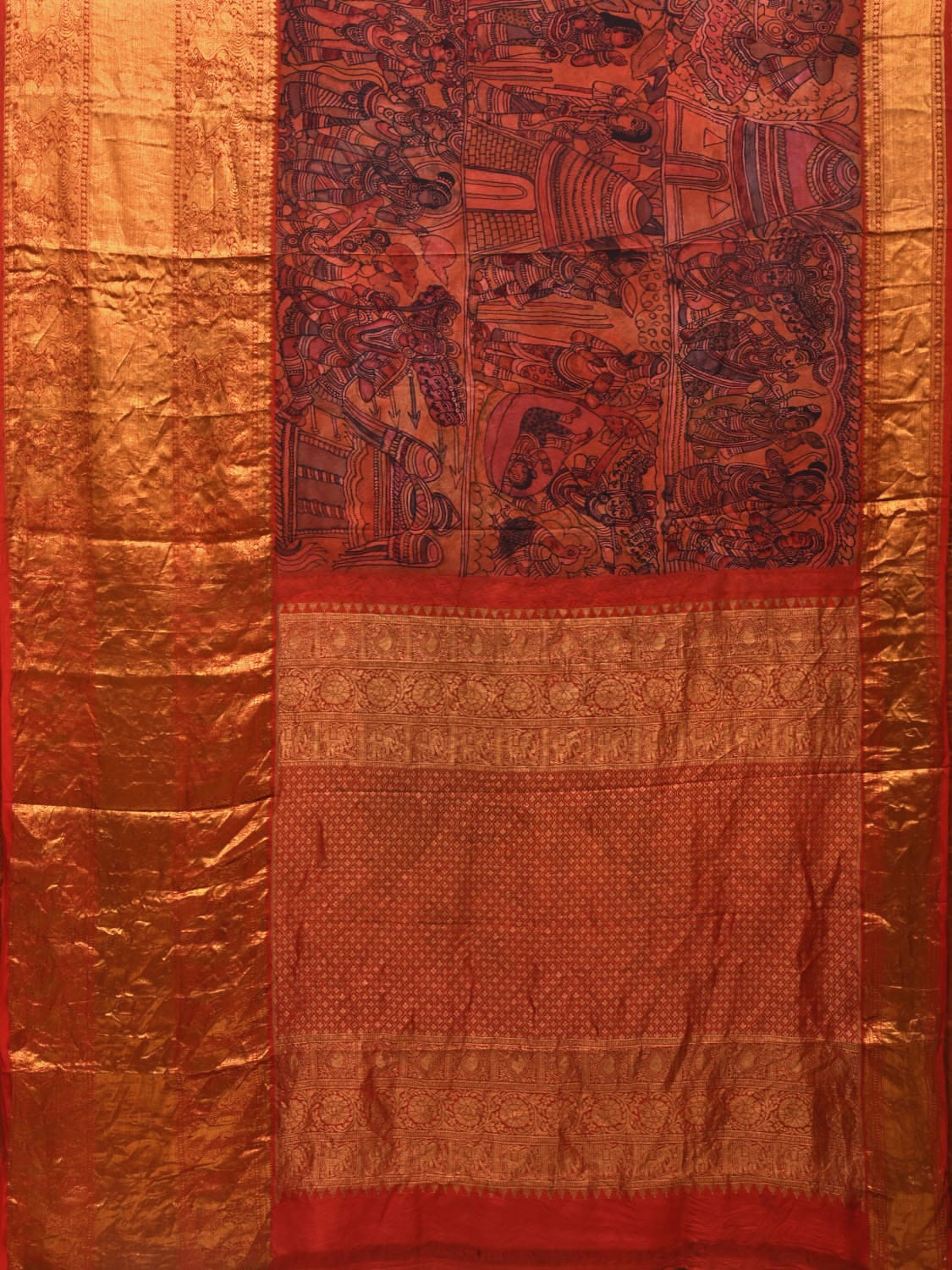 Multicolor Kalamkari Hand Painted Kanchipuram Silk Handloom Saree with Ramayana Design KL0679