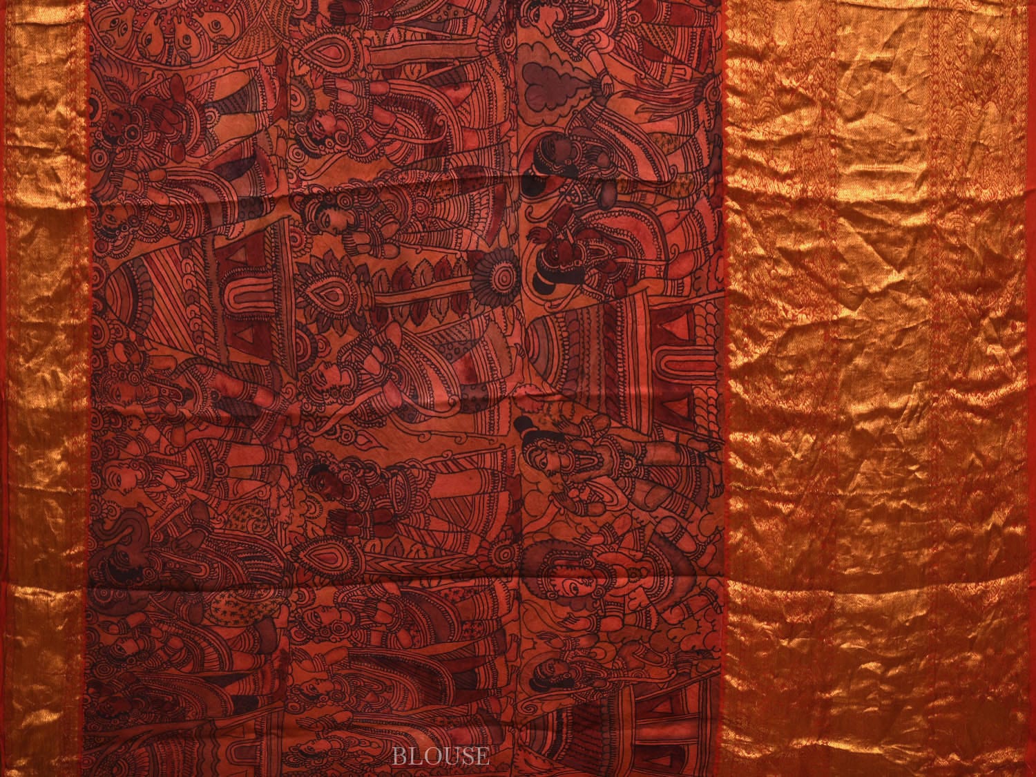 Multicolor Kalamkari Hand Painted Kanchipuram Silk Handloom Saree with Ramayana Design KL0679